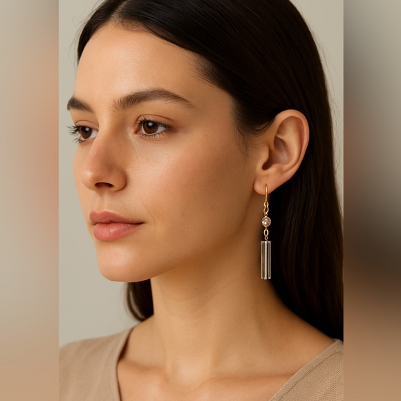 New Dainty Gold and Clear Beaded Drop Earrings - Picture 1 of 5